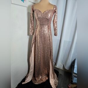 Alamour The Label Rose Gold Sequin Long Sleeve Dress